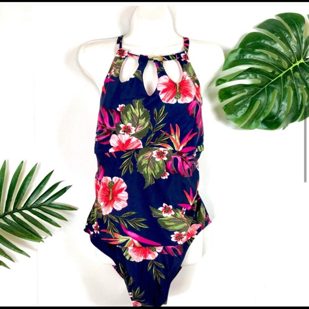 Kona Sol Keyhole Tropical Hawaiian One Piece 14 16